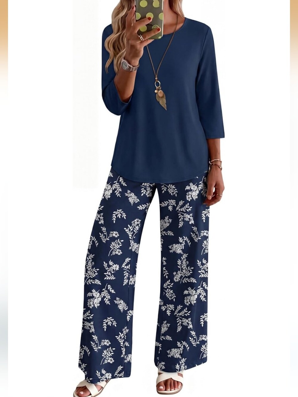 Navy Floral Wide-Leg Pants - Women's Casual Lounge Pants